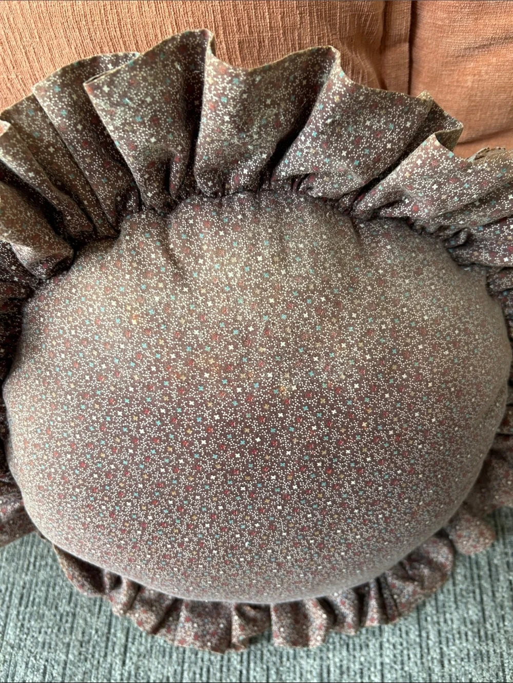 Decor Round Floral Quilted/lace Pillow - Rust/Pink/Cream - Butterfly/flowers